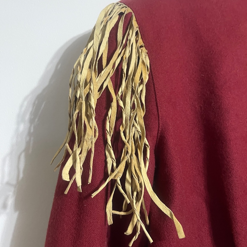 Double D Ranch Wear Deep Red Embroidered Wool Jacket with Leather Fringe - Picture 5 of 6